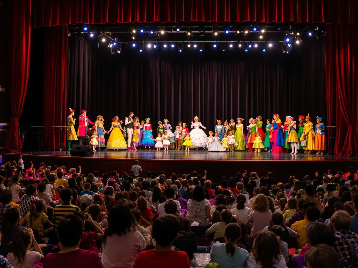 Spectacol de teatru pentru copii cu costume colorate.