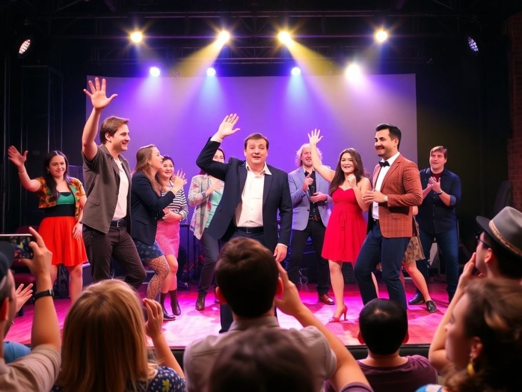 Scenă dintr-un spectacol de teatru de improvizație.