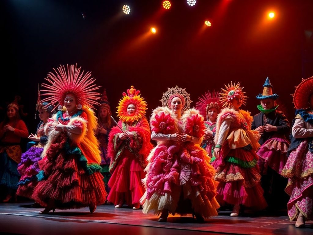 Costume vii pe scena teatrului în lumini puternice.