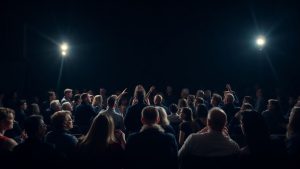 LaTeatru 39 Public interacționând cu actorii pe scenă.